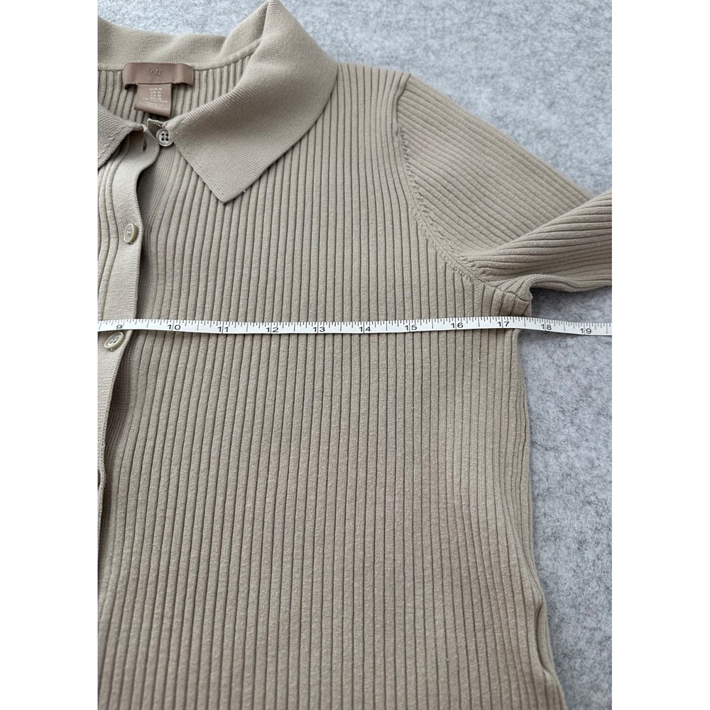 H&M Khaki Tan Ribbed Button Front Short Sleeve Cropped Knit Top Women's Medium - Picture 6 of 10